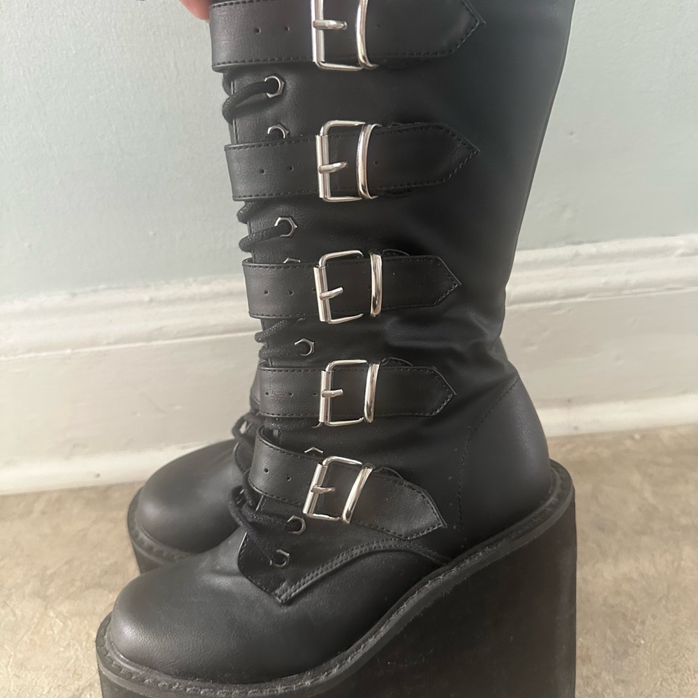 Black Platform Buckle Boots